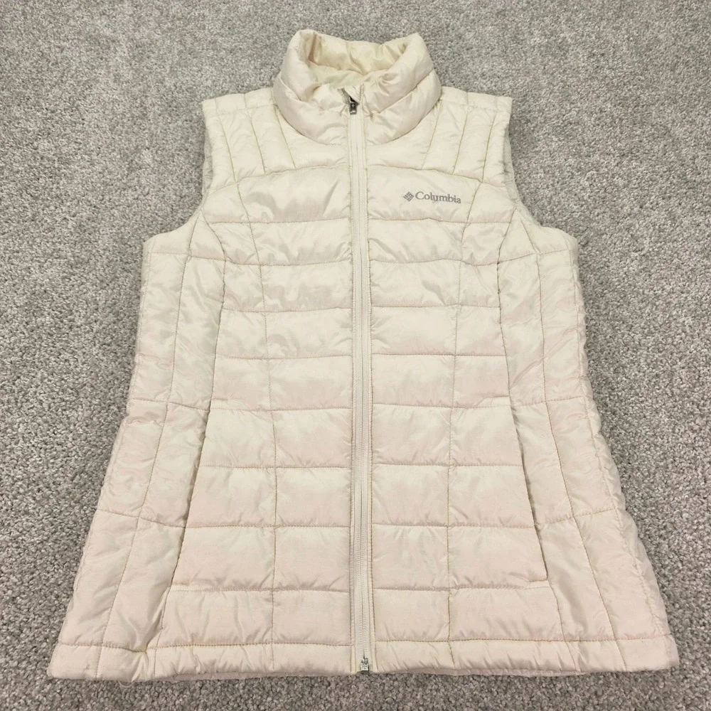 Columbia Thermal Coil Puffer Vest Womens Medium Cream Off White Quilted Full Zip